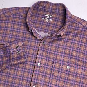 RHONE Men's XL Purple Red Orange Hardy Flannel Check  Plaid Soft Performance